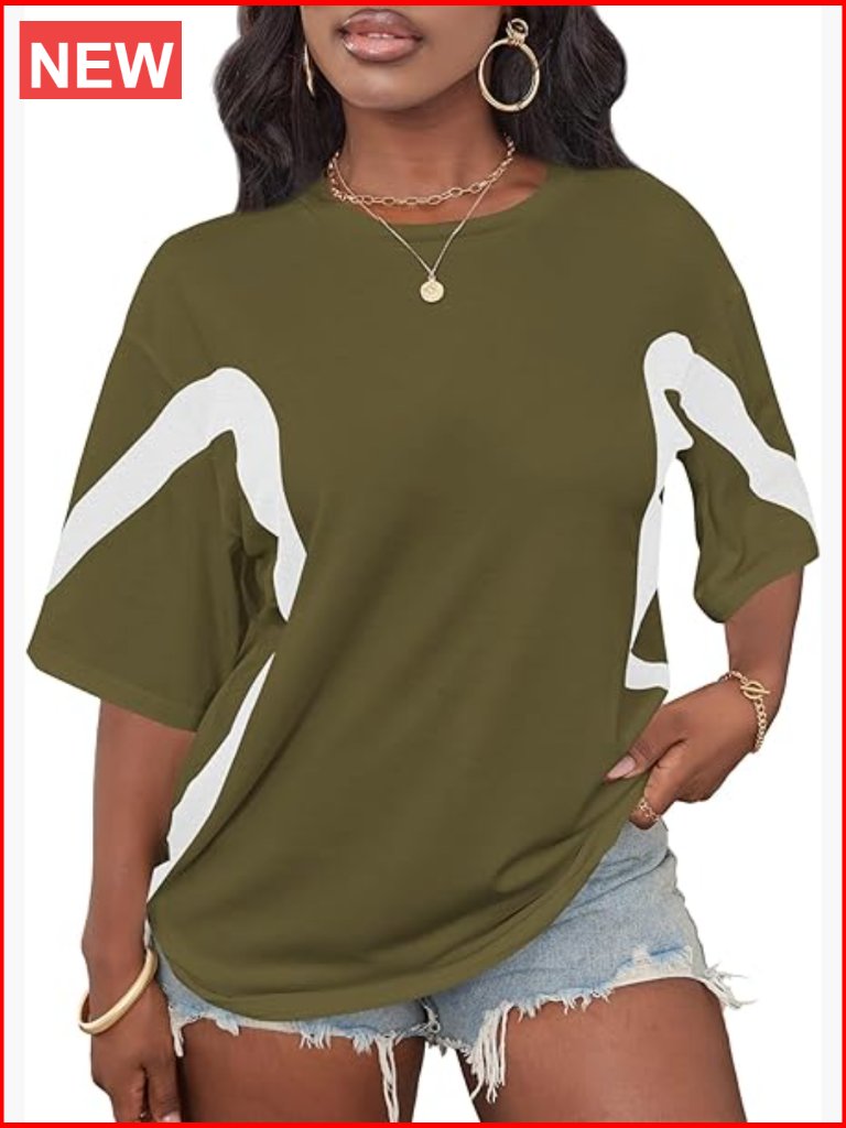 Oversized Graphic Tee Short Sleeve Color Block Tops Casual Summer Tees